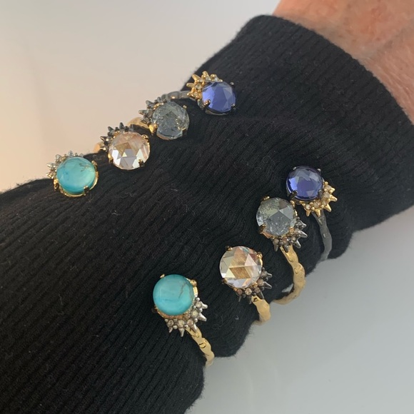 ALEXIS BITTAR 4 Vintage Miss Havisham 4 Hammered Spiked Gemstone Cuff Bracelets - Picture 1 of 8